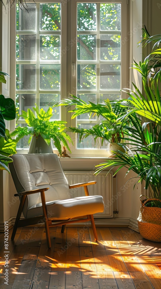 Living room with chairs and houseplant by window Living room with chairs and houseplant by window