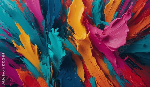 Vibrant abstract paint splash in vivid colors on canvas