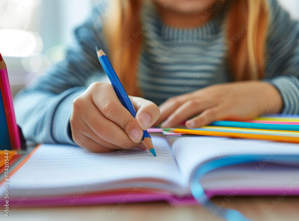 smiling little kid doodling with a pen and paper, drawing and writing on a white page in a school, colourful, coloring a page smiling little kid doodling with a pen and paper, drawing and writing on a white page in a school, colourful, coloring a page