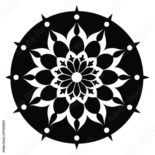 Mandala design with a circular pattern, Black and white mandala pattern.
