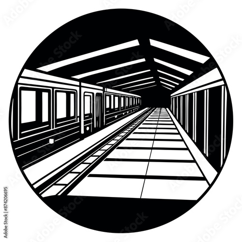 Train station with an unoccupied railroad platform
