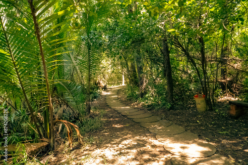 An old hiking trail with an abandoned concrete gate in the wild at Haller Park in Bamburi, Mombasa 

 photo