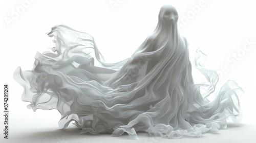 a ghostly figure adornment with a surprise joke element, halloween decoration, eerie and playful, photorealistic style, isolated on white background