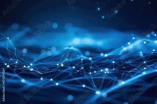 Abstract lines and dots connect background. Technology connection digital data and big data concept with blue color