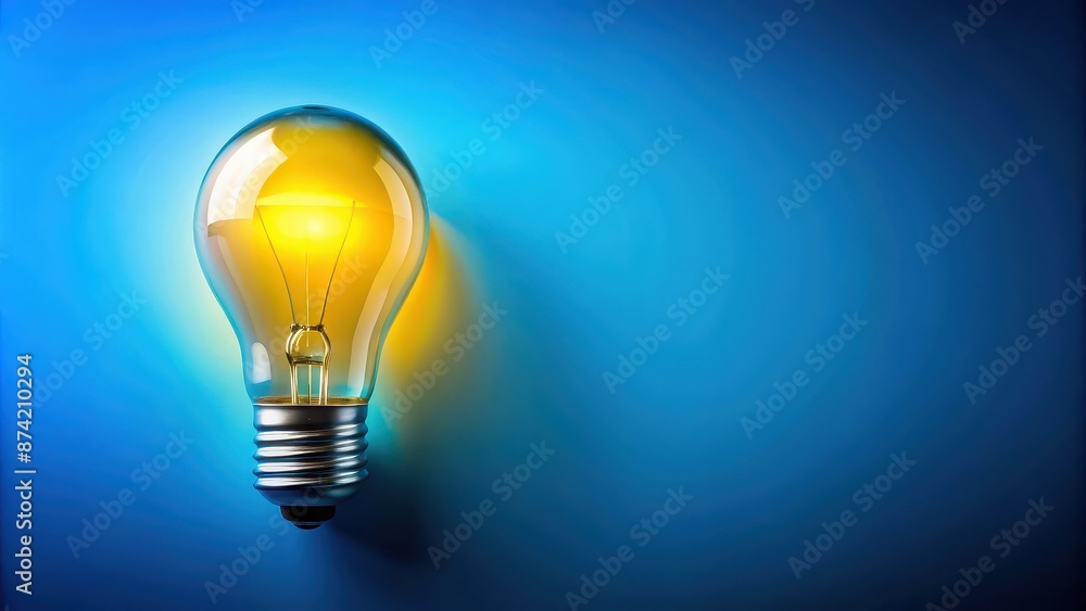 Yellow light bulb shining brightly on a vibrant blue background, idea, creativity, innovation, brainstorming Yellow light bulb shining brightly on a vibrant blue background, idea, creativity, innovation, brainstorming