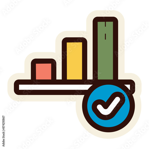 statistical growth bar chart with check mark sticker