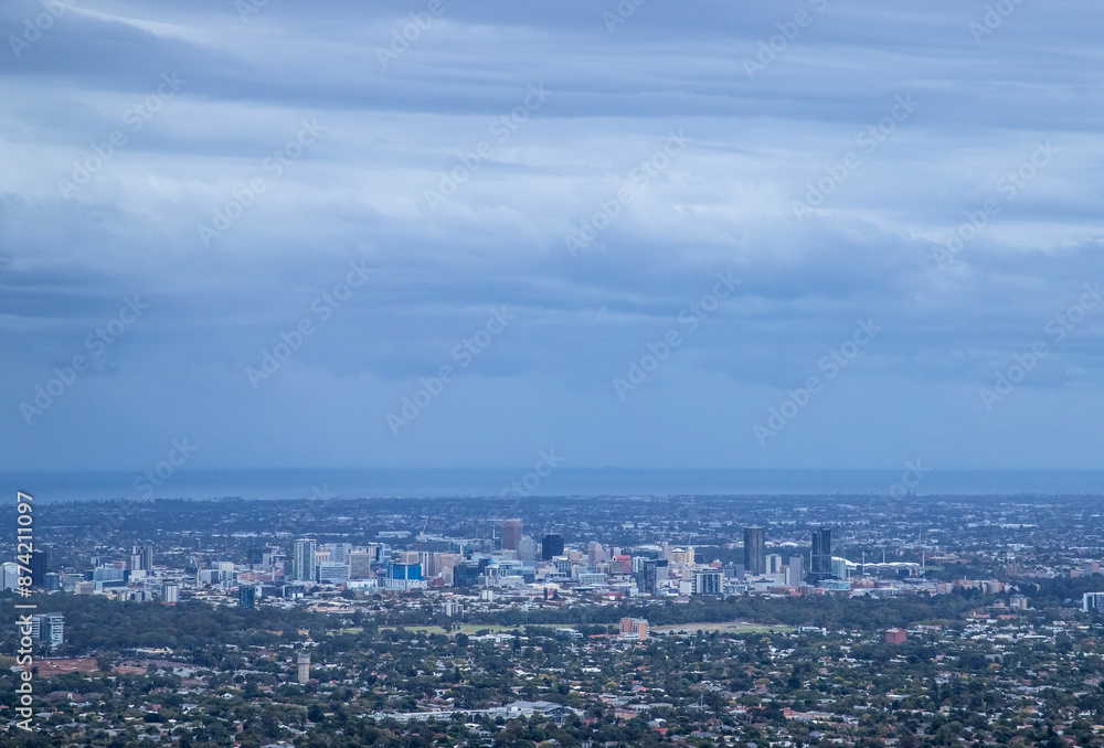 Panoramic view of the city of Adelaide, Australia, view from the hills Panoramic view of the city of Adelaide, Australia, view from the hills