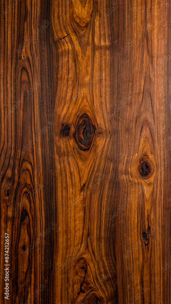 Obraz premium Top view of a Siamese rosewood wooden pattern, featuring rich, natural grain and a prominent knot, ideal for interior work such as tabletops and decorative surfaces and furniture.