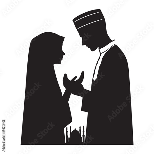 silhouette of muslim couple in marriage ceremony