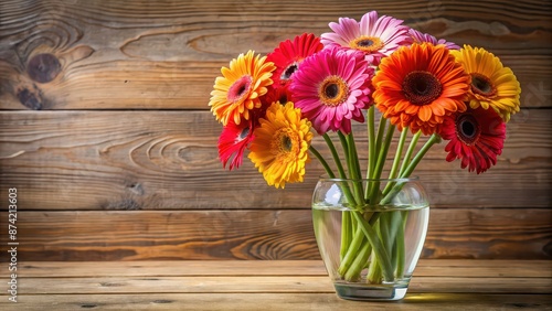 Wallpaper Mural Vibrant gerbera daisies in a clear vase on a wooden table, blooms, flowers, colorful, arrangement, petals, nature, floral Torontodigital.ca