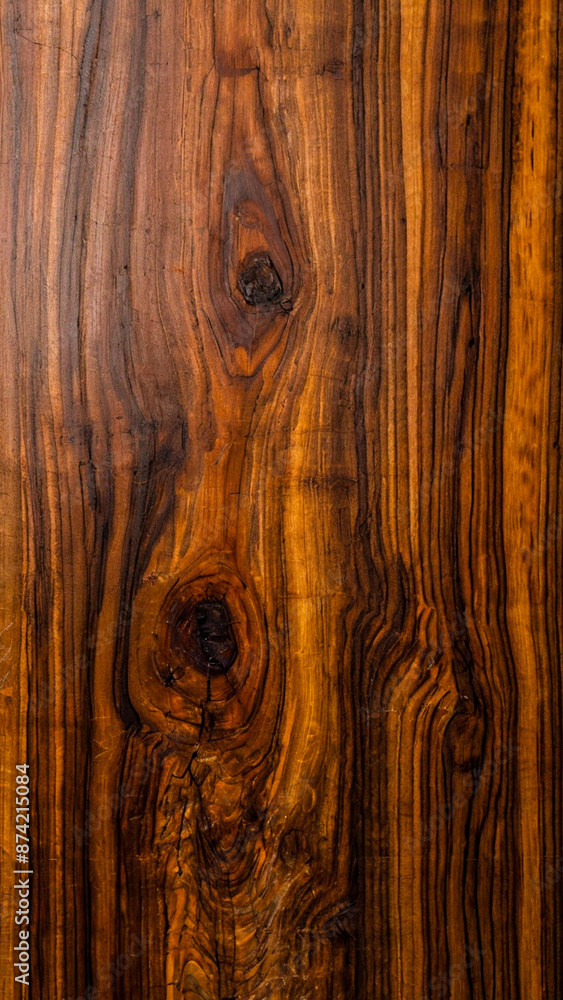 Top view of a Siamese rosewood wooden pattern, featuring rich, natural grain and a prominent knot, ideal for interior work such as tabletops and decorative surfaces and furniture. Top view of a Siamese rosewood wooden pattern, featuring rich, natural grain and a prominent knot, ideal for interior work such as tabletops and decorative surfaces and furniture.