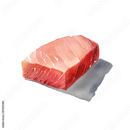 Watercolor illustration of fresh raw tuna on white background