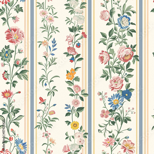 Seamless pattern, tileable floral holiday country cottage print, English countryside flowers theme for wallpaper, gift wrapping paper, scrapbook, fabric and product design inspiration