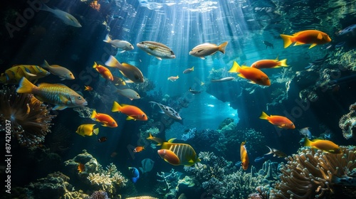 Colorful Fish Swimming in a Coral Reef.