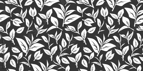 green leaves vector pattern background. Green tea leaf seamless pattern. tea leaves pattern background. seamless patterns with green leaves of tea.	
