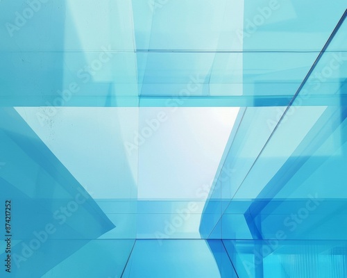 Sky Blue Hue Minimalistic Glass block space in a Modern Atmosphere, future smart office, business concept, Graphic Resources, Wallpapers, Brochure, Websites, banner design, Advertising, background