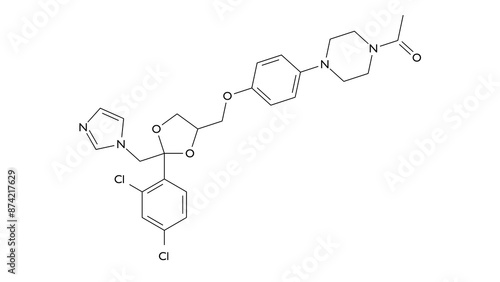 ketoconazole molecule, structural chemical formula, ball-and-stick model, isolated image antiandrogen photo