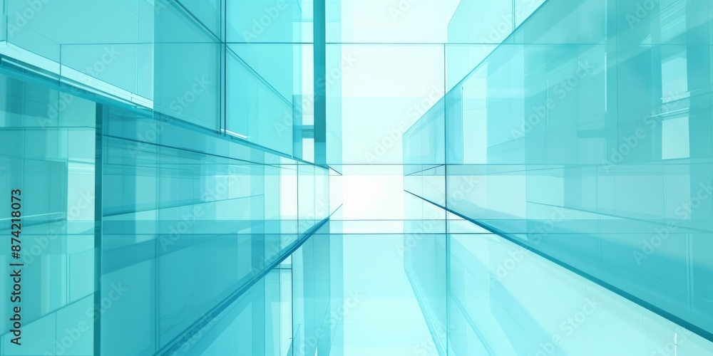 Obraz premium Sky Blue Hue Minimalistic Glass block space in a Modern Atmosphere, future smart office, business concept, Graphic Resources, Wallpapers, Brochure, Websites, banner design, Advertising, background