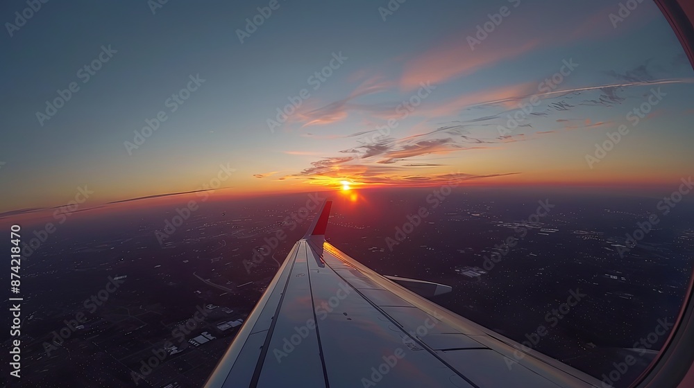 Stunning airplane wing view at sunset Stunning airplane wing view at sunset