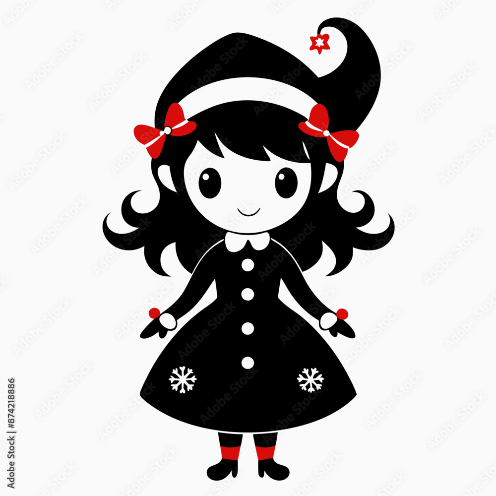 Christmas Cute Kid Girl black vector silhouette Christmas Cute Kid Girl black vector silhouette