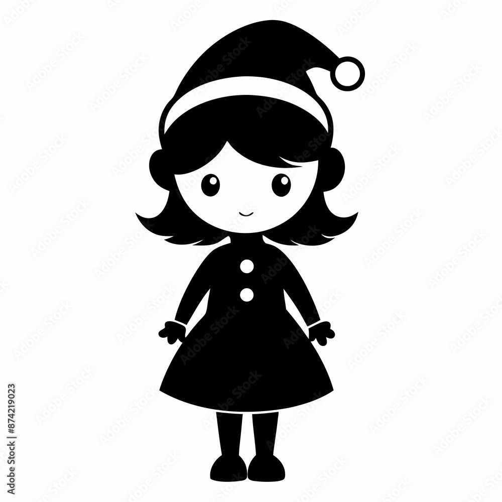 Christmas Cute Kid Girl black vector silhouette Christmas Cute Kid Girl black vector silhouette