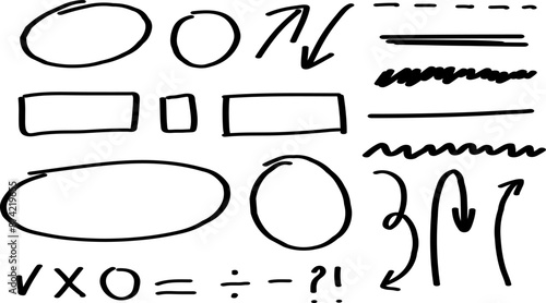 Marker lines isolated on transparent background. Set of different doodle underline, rough round shapes. Hand drawn marker stripes. Scrawl texture underline effect. Vector EPS 10