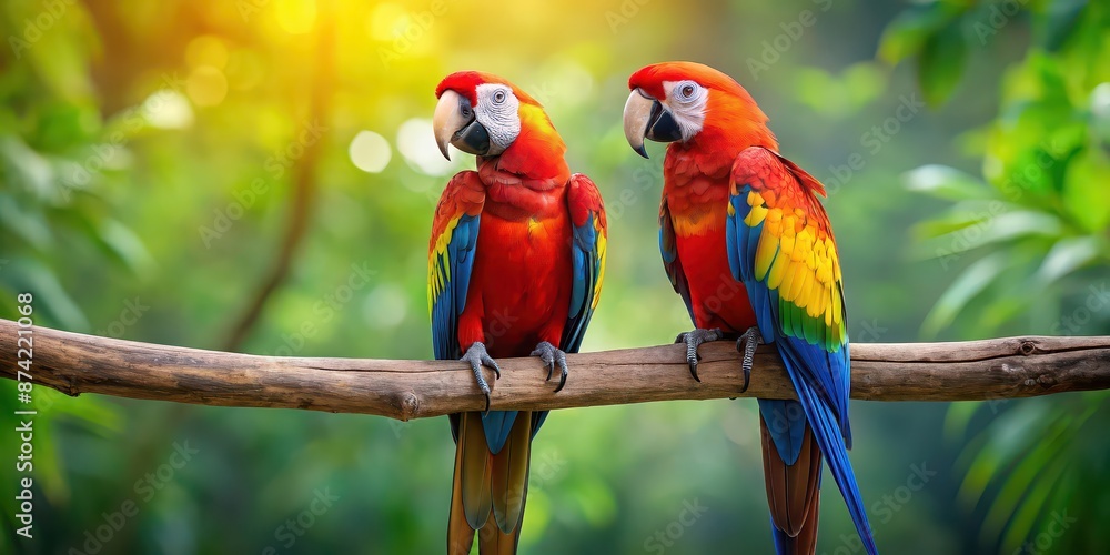 Two colorful parrots perched on a tree branch, parrots, branch, colorful, exotic birds, wildlife, tropical, feathers Two colorful parrots perched on a tree branch, parrots, branch, colorful, exotic birds, wildlife, tropical, feathers