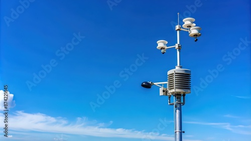 Weather station equipment with clear blue sky background, Weather station, equipment, blue sky, technology, meteorology