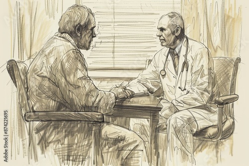 a detailed sketch of a doctor consulting with a schizophrenia patient © LadiesWin