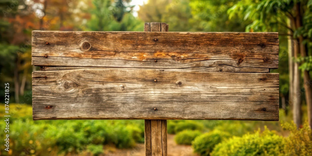 Fototapeta premium Weathered old wooden sign with rustic charm , isolated, vintage, aged, weathered, wooden, plank, antique, retro, texture
