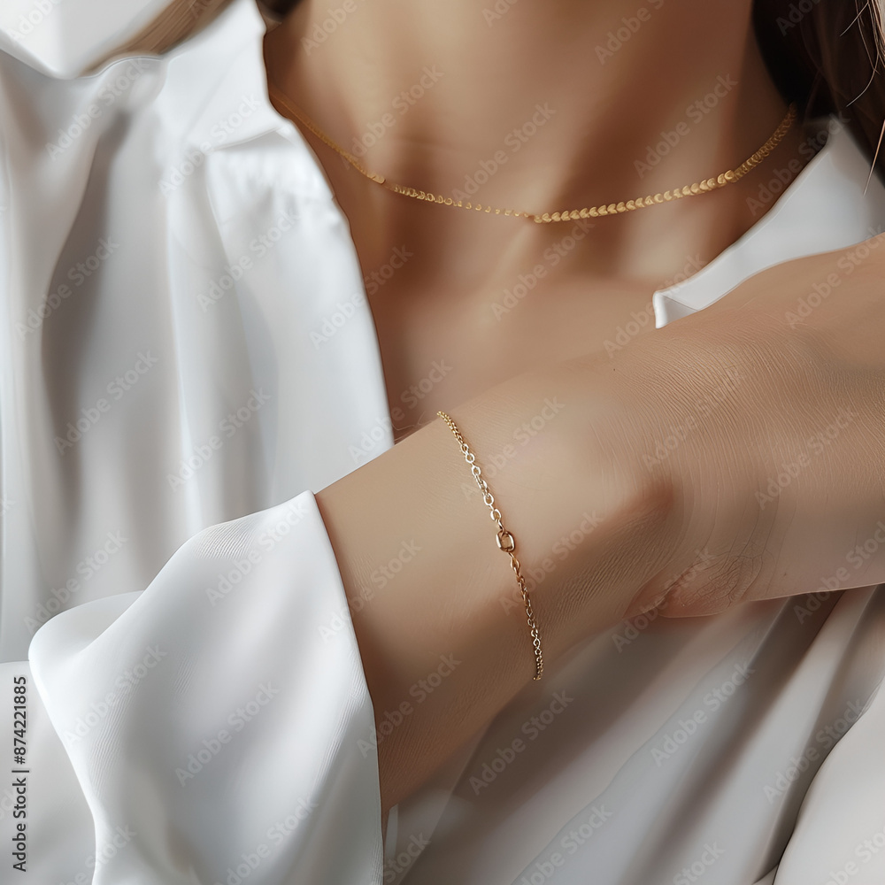 The image shows a close-up of a person's arm, discernible as that of a woman's due to the context provided and a general emphasis on jewelry typically associated with women's fashion. The image shows a close-up of a person's arm, discernible as that of a woman's due to the context provided and a general emphasis on jewelry typically associated with women's fashion.