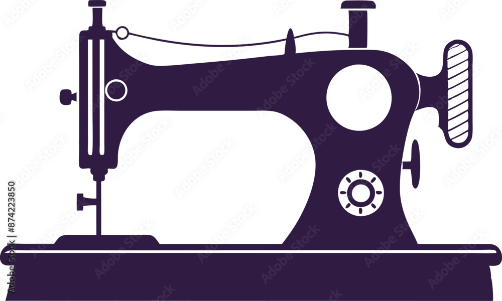 Sewing machine on a worktable with fabric pieces silhouette vector illustration Design Sewing machine on a worktable with fabric pieces silhouette vector illustration Design