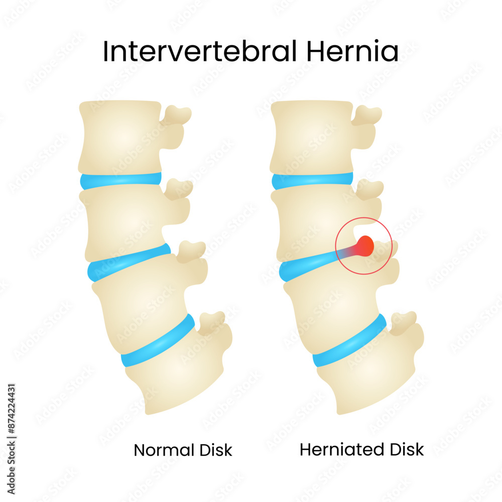 Normal Disc and Herniated Disc Intervertebral Hernia Vector Stock ...