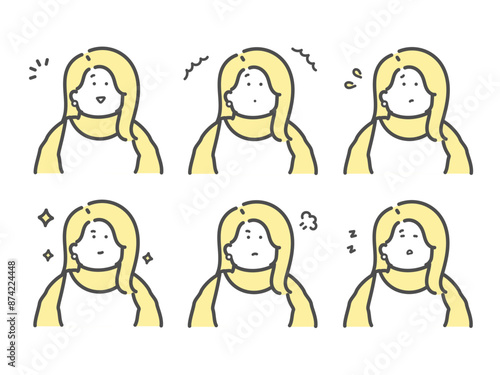 様々な表情をする女性のイラスト　セット
