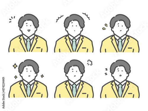 様々な表情をするスーツを着用した男性のイラスト　セット