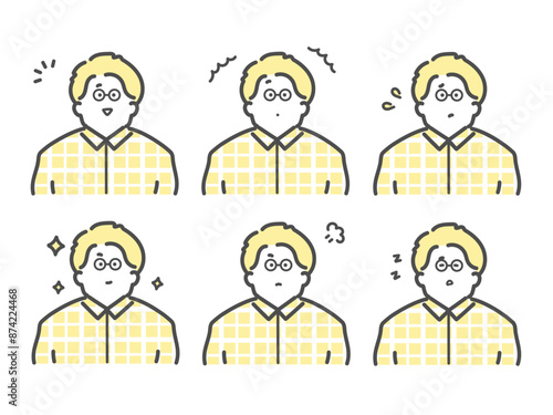 様々な表情をする男性のイラスト　セット