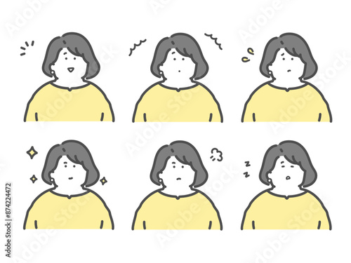 様々な表情をする女性のイラスト　セット