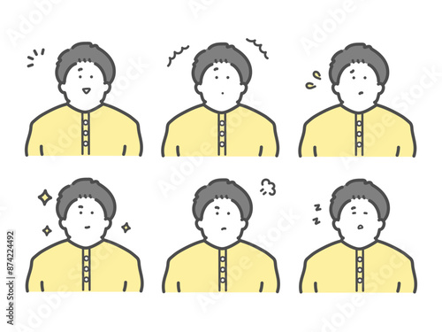 様々な表情をする男性のイラスト　セット