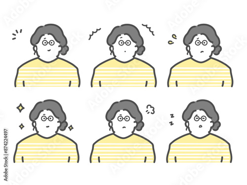 様々な表情をする女性のイラスト　セット