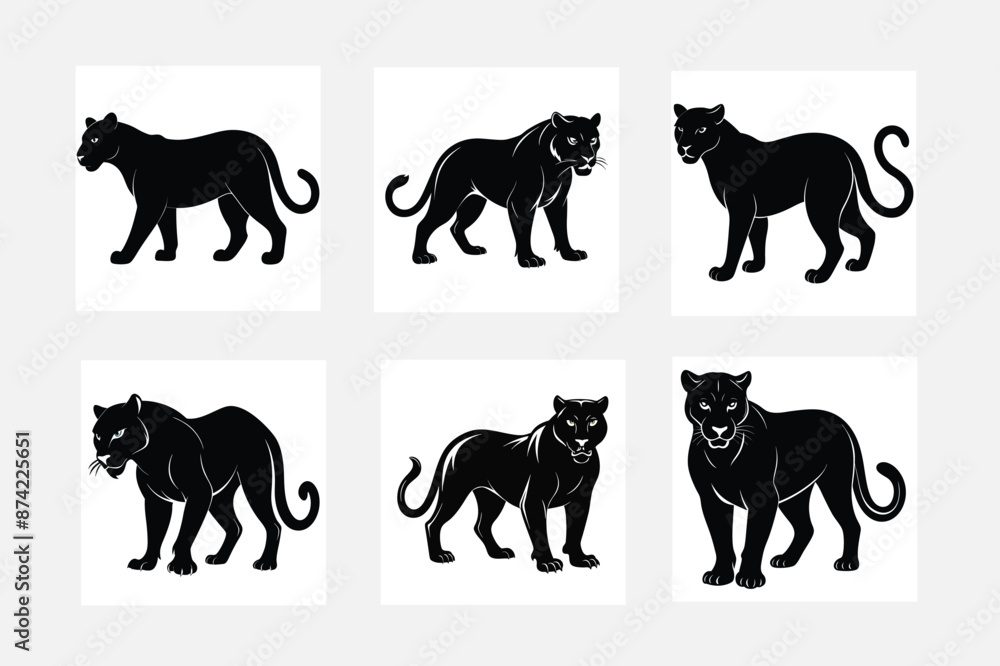 Obraz premium Panther vector silhouette illustration set