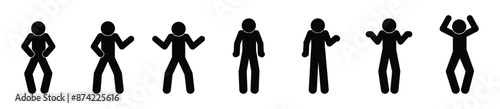 stick figure man icon, stickman poses and gestures