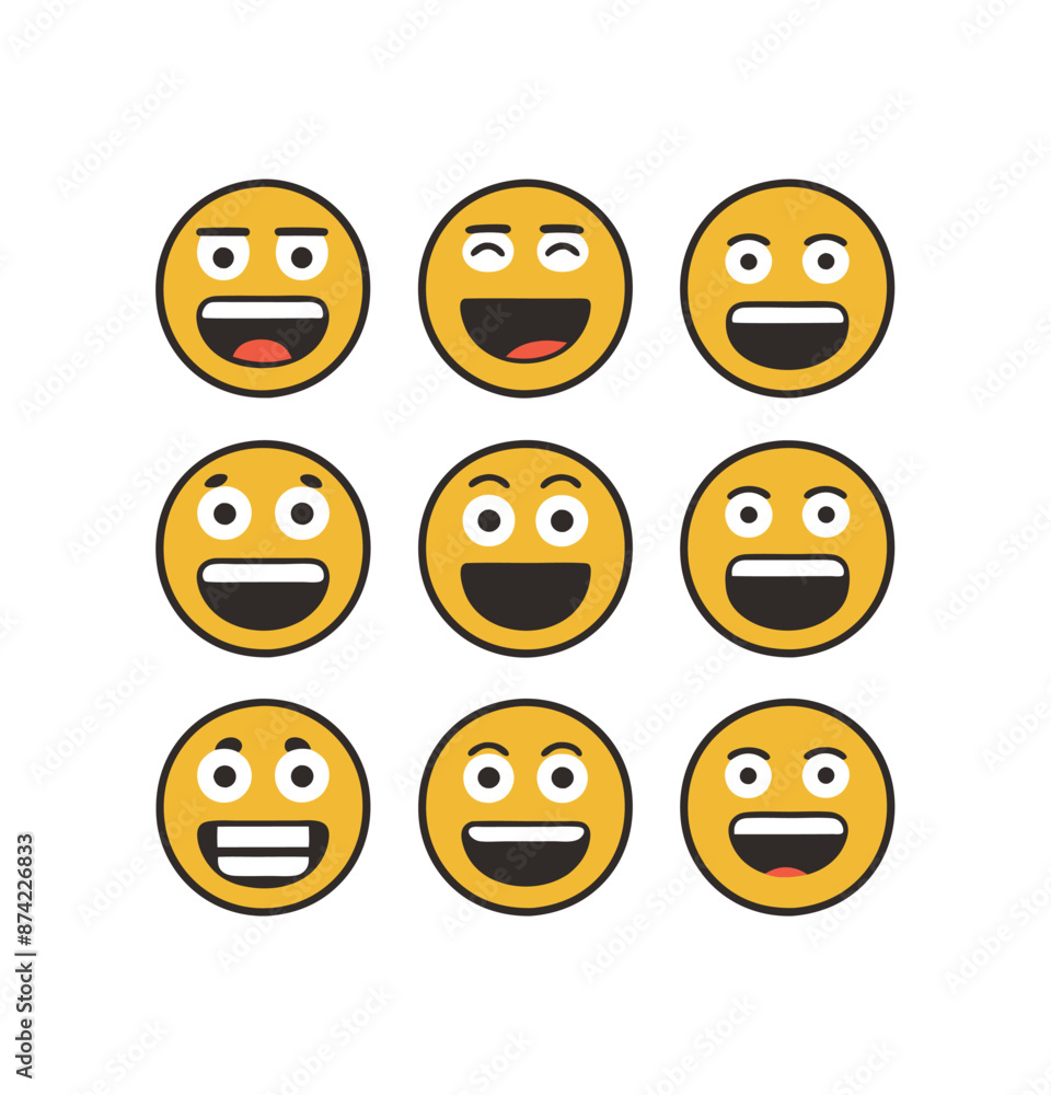 Faces, objects, symbols emojis illustration set Faces, objects, symbols emojis illustration set