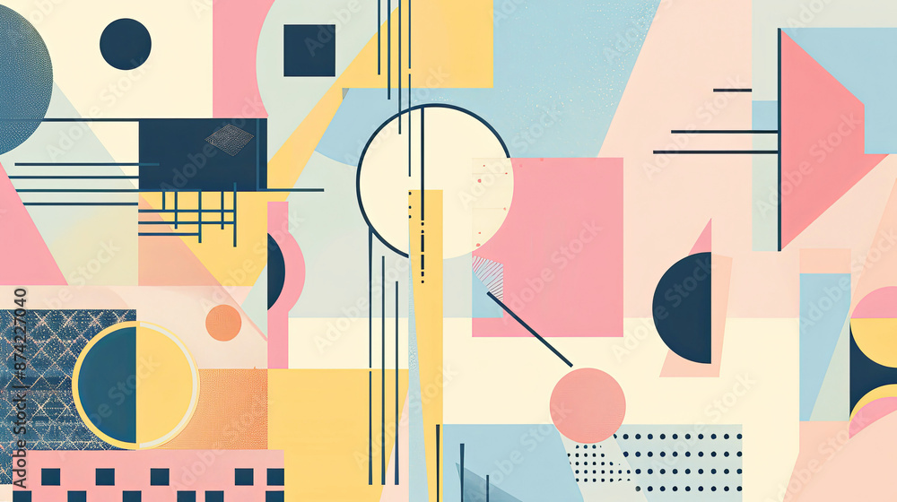 Colorful abstract art in Deconstructivism style with pastel tones and geometric shapes Colorful abstract art in Deconstructivism style with pastel tones and geometric shapes