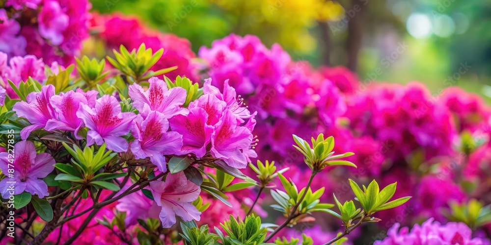 Vibrant pink and purple azalea flowers in full bloom in a garden setting, Azalea, blooming, pink, purple, spring, flowers Vibrant pink and purple azalea flowers in full bloom in a garden setting, Azalea, blooming, pink, purple, spring, flowers