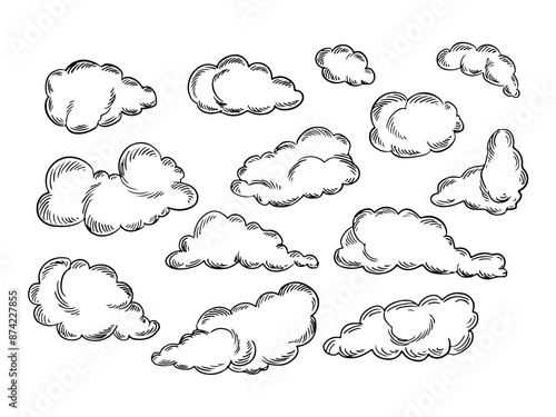 Hand drawn cloud design doodle style set