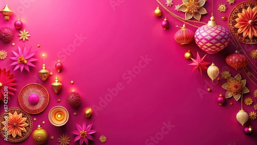 Tranquil magenta pink background with festival decorations on the left side, magenta pink, tranquil, background