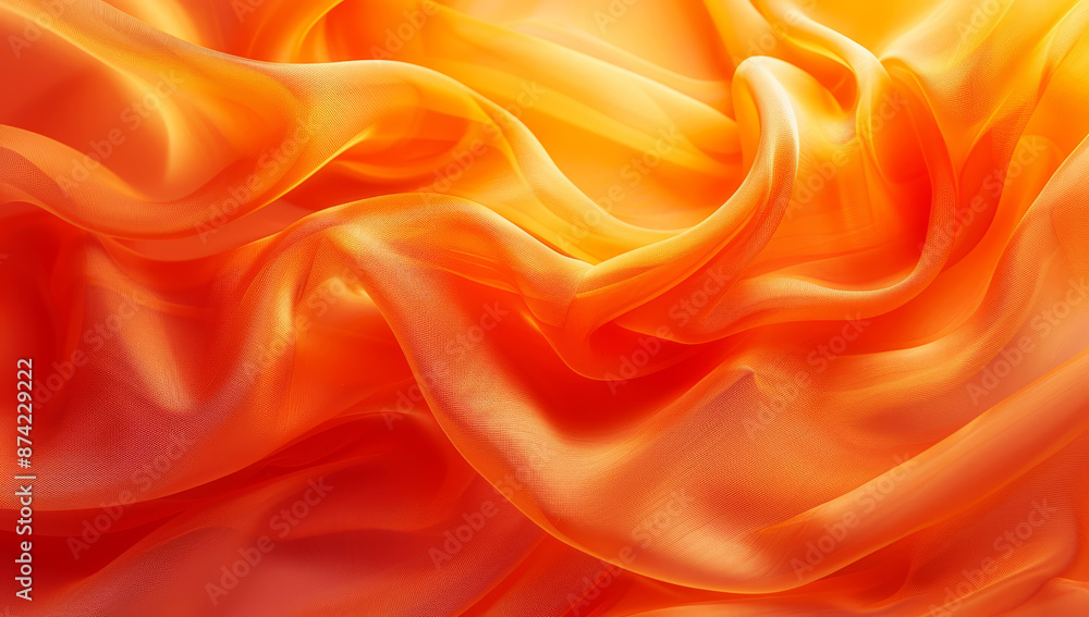 Obraz premium Close-up of an orange fabric with dark swirling pattern creating flowing and wavy texture