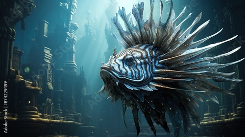 weird and creepy fish in the water, mysterious underwater creature concept, like underwater monsters photo