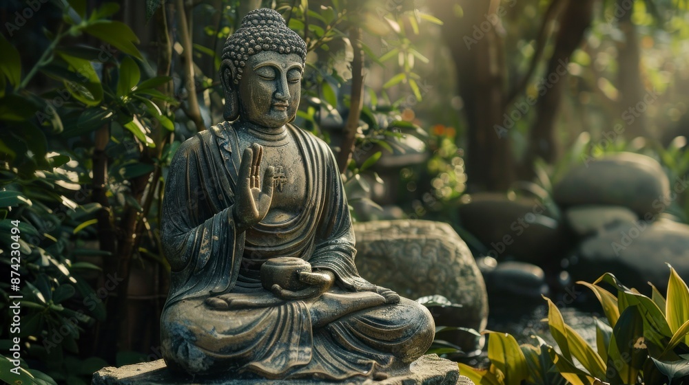 Obraz premium buddha statue in a beautiful garden