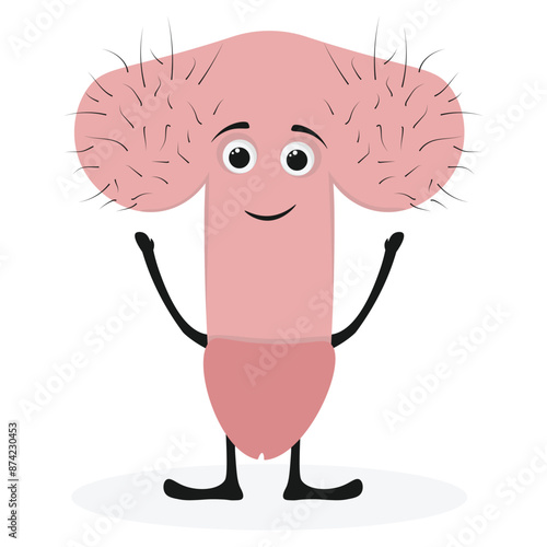 Cute Penis character. Genitals, reproduction, erection in cartoon style. Cute face man. Vector illustration icon on white background.